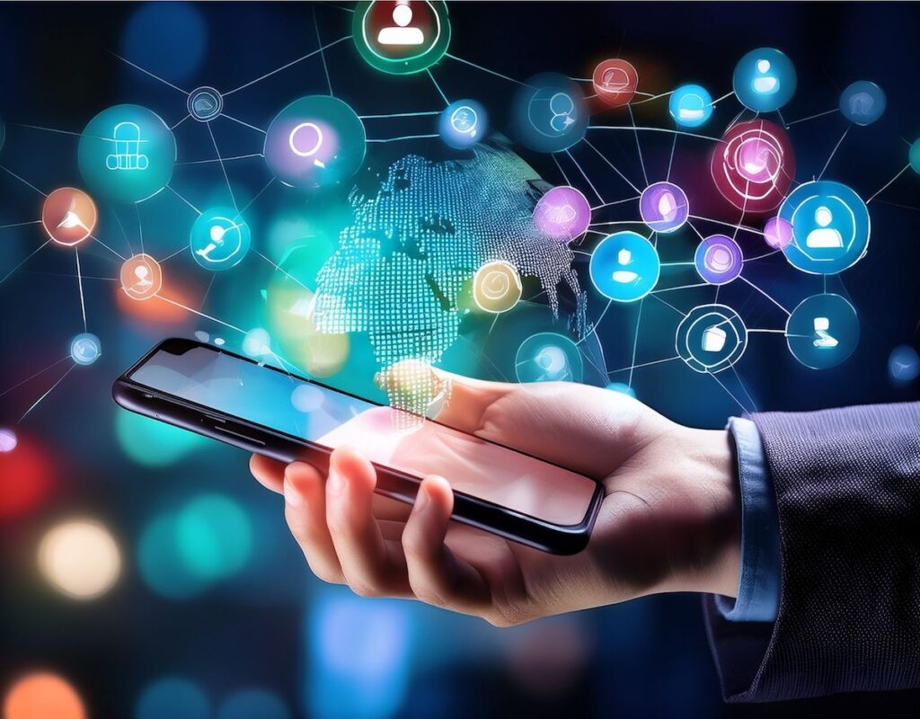 Phone with a cloud of communication apps